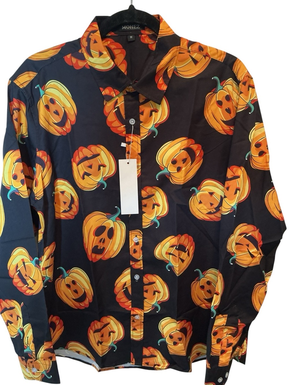 Halloween Jack-O-Lantern Mohez Collection Long Sleeve Shirt Button up MED Unisex